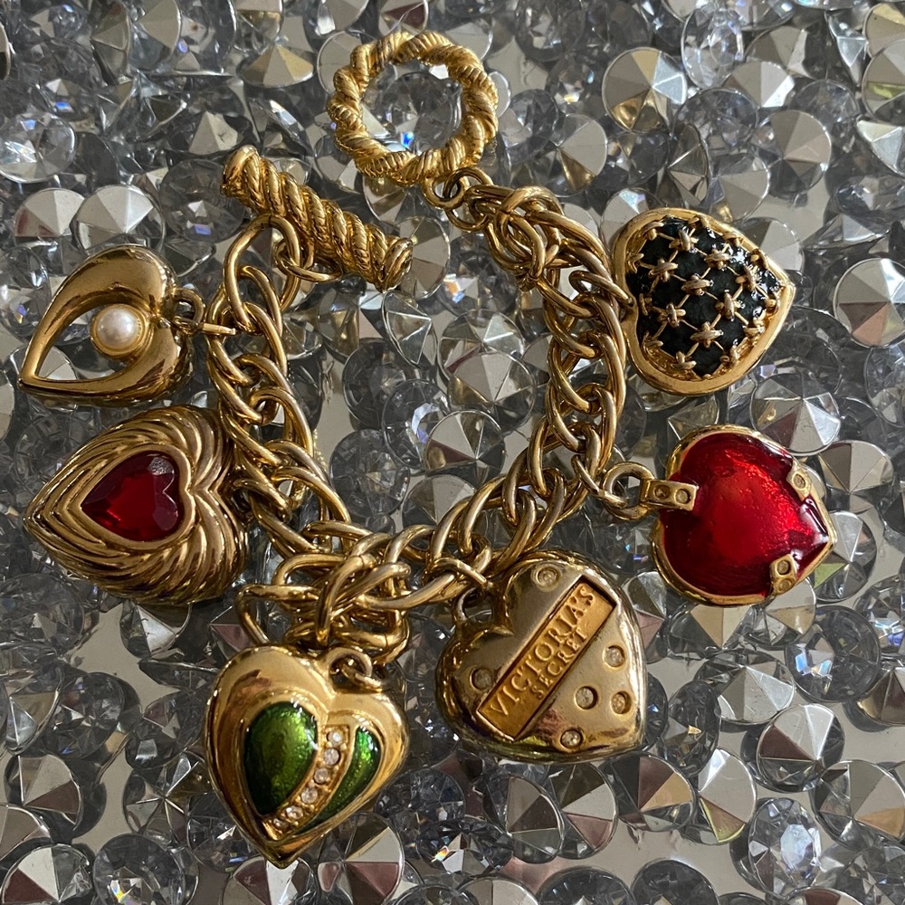 Vintage Victoria's Secret Gold Heart Charm Bracelet
